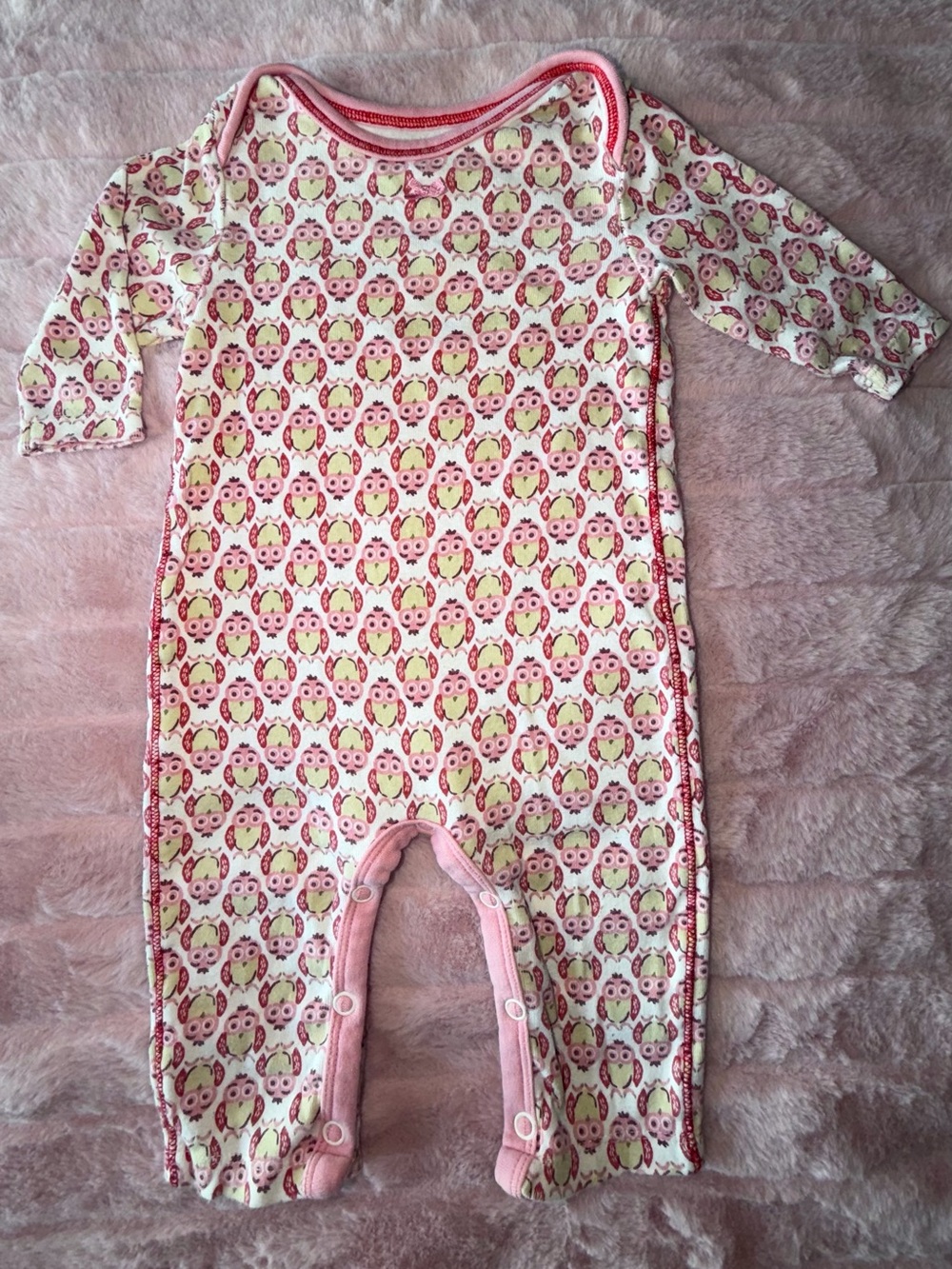 Pink Chicken Pink Owl Print Baby Footless Romper - Pink & White